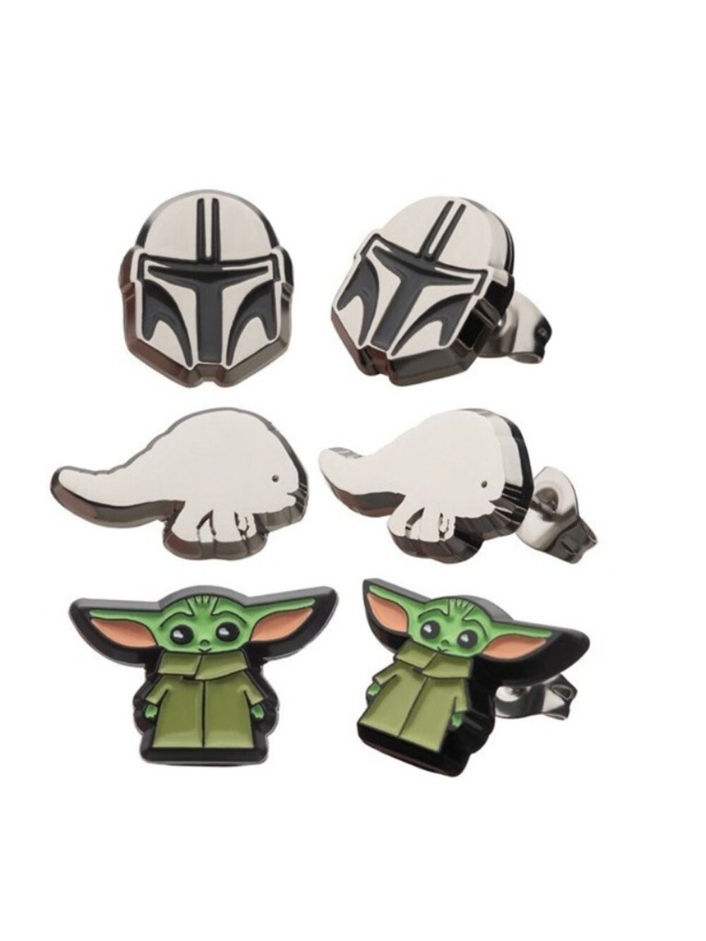 Disney Star Wars The Mandalorian Helmet, Grogu, Blurrg 3 Pair Earring Set NEW